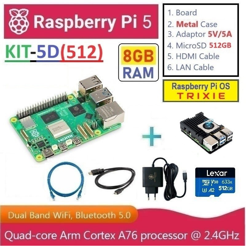 KIT-5D(512)  Raspberry Pi 5 (8GB RAM) - Complete SET (MicroSD 512GB) Network Attached Storage (NAS)